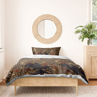 Indonesian Parang Batik Bedding Set Brown Gold Floral Pattern