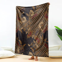 Indonesian Parang Batik Blanket Brown Gold Floral Pattern