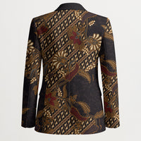 Indonesian Parang Batik Blazer Brown Gold Floral Pattern