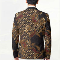 Indonesian Parang Batik Blazer Brown Gold Floral Pattern
