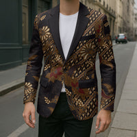Indonesian Parang Batik Blazer Brown Gold Floral Pattern