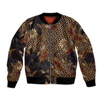 Indonesian Parang Batik Bomber Jacket Brown Gold Floral Pattern