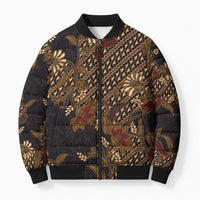 Indonesian Parang Batik Bomber Puffer Jacket Brown Gold Floral Pattern