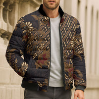 Indonesian Parang Batik Bomber Puffer Jacket Brown Gold Floral Pattern