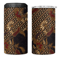 Indonesian Parang Batik 4 in 1 Can Cooler Tumbler Brown Gold Floral Pattern