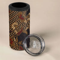 Indonesian Parang Batik 4 in 1 Can Cooler Tumbler Brown Gold Floral Pattern