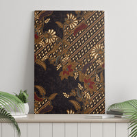 Indonesian Parang Batik Canvas Wall Art Brown Gold Floral Pattern