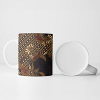 Indonesian Parang Batik Ceramic Mug Brown Gold Floral Pattern