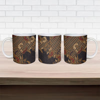 Indonesian Parang Batik Ceramic Mug Brown Gold Floral Pattern