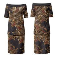 Indonesian Parang Batik Couples Matching Puletasi and Hawaiian Shirt Brown Gold Floral Pattern