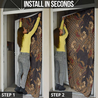 Indonesian Parang Batik Door Cover Brown Gold Floral Pattern