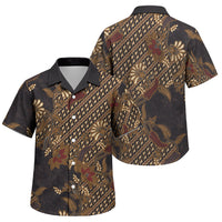 Indonesian Parang Batik Family Matching Mermaid Dress and Hawaiian Shirt Brown Gold Floral Pattern