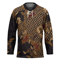 Indonesian Parang Batik Hockey Jersey Brown Gold Floral Pattern