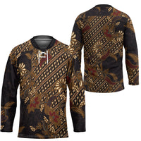 Indonesian Parang Batik Hockey Jersey Brown Gold Floral Pattern