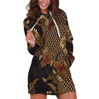 Indonesian Parang Batik Hoodie Dress Brown Gold Floral Pattern