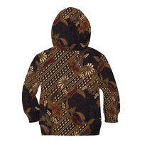 Indonesian Parang Batik Kid Hoodie Brown Gold Floral Pattern