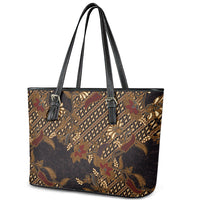 Indonesian Parang Batik Leather Tote Bag Brown Gold Floral Pattern