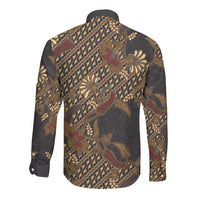 Indonesian Parang Batik Long Sleeve Button Shirt Brown Gold Floral Pattern