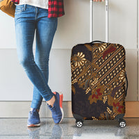 Indonesian Parang Batik Luggage Cover Brown Gold Floral Pattern