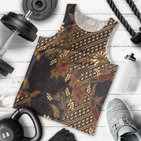 Indonesian Parang Batik Men Tank Top Brown Gold Floral Pattern