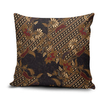 Indonesian Parang Batik Pillow Cover Brown Gold Floral Pattern
