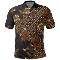 Indonesian Parang Batik Polo Shirt Brown Gold Floral Pattern