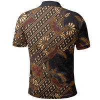 Indonesian Parang Batik Polo Shirt Brown Gold Floral Pattern