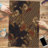 Indonesian Parang Batik Puzzle Brown Gold Floral Pattern