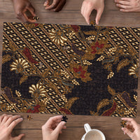 Indonesian Parang Batik Puzzle Brown Gold Floral Pattern