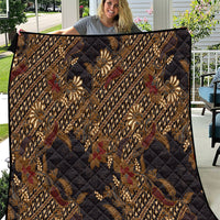 Indonesian Parang Batik Quilt Brown Gold Floral Pattern