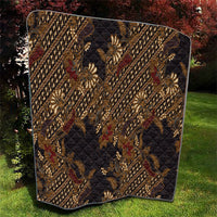 Indonesian Parang Batik Quilt Brown Gold Floral Pattern