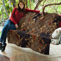 Indonesian Parang Batik Quilt Brown Gold Floral Pattern