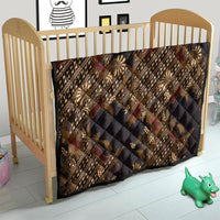 Indonesian Parang Batik Quilt Brown Gold Floral Pattern
