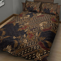 Indonesian Parang Batik Quilt Bed Set Brown Gold Floral Pattern