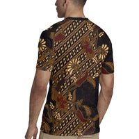 Indonesian Parang Batik Rugby Jersey Brown Gold Floral Pattern