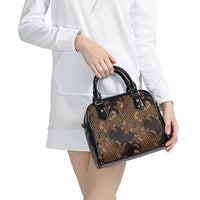 Indonesian Parang Batik Shoulder Handbag Brown Gold Floral Pattern