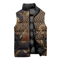 Indonesian Parang Batik Sleeveless Puffer Jacket Brown Gold Floral Pattern