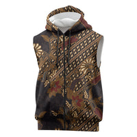Indonesian Parang Batik Sleeveless Zip Hoodie Brown Gold Floral Pattern