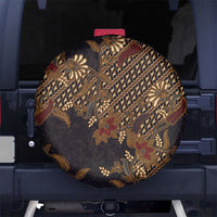 Indonesian Parang Batik Spare Tire Cover Brown Gold Floral Pattern