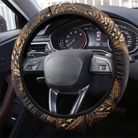 Indonesian Parang Batik Steering Wheel Cover Brown Gold Floral Pattern
