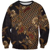 Indonesian Parang Batik Sweatshirt Brown Gold Floral Pattern