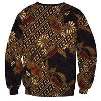 Indonesian Parang Batik Sweatshirt Brown Gold Floral Pattern