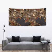 Indonesian Parang Batik Tapestry Brown Gold Floral Pattern