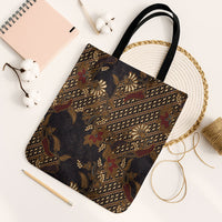 Indonesian Parang Batik Tote Bag Brown Gold Floral Pattern