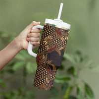 Indonesian Parang Batik Tumbler With Handle Brown Gold Floral Pattern