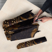 Indonesian Parang Batik Umbrella Brown Gold Floral Pattern