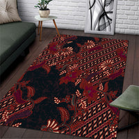 Indonesian Parang Batik Area Rug Red Floral Pattern