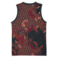 Indonesian Parang Batik Basketball Jersey Red Floral Pattern