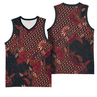 Indonesian Parang Batik Basketball Jersey Red Floral Pattern