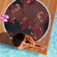 Indonesian Parang Batik Beach Blanket Red Floral Pattern
